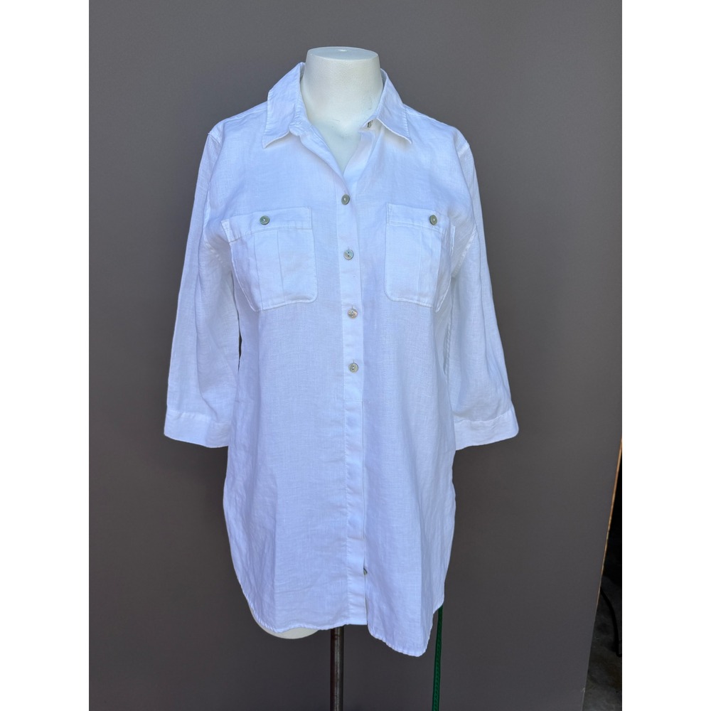 Chicos No Iron 100% Linen Shirt 1 M White 3/4 Sleeve Button Down Tunic Blouse - Picture 14 of 14